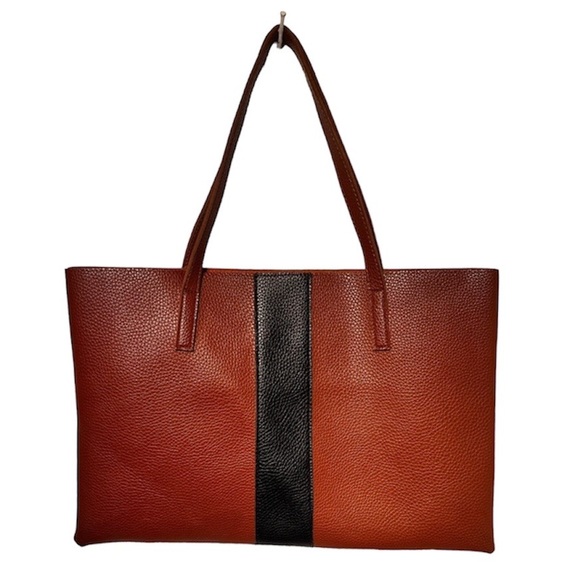 Vince Camuto Handbags - Vince Camuto Pebble Leather Brown Tote with Black Stripe Shoulder Bag
